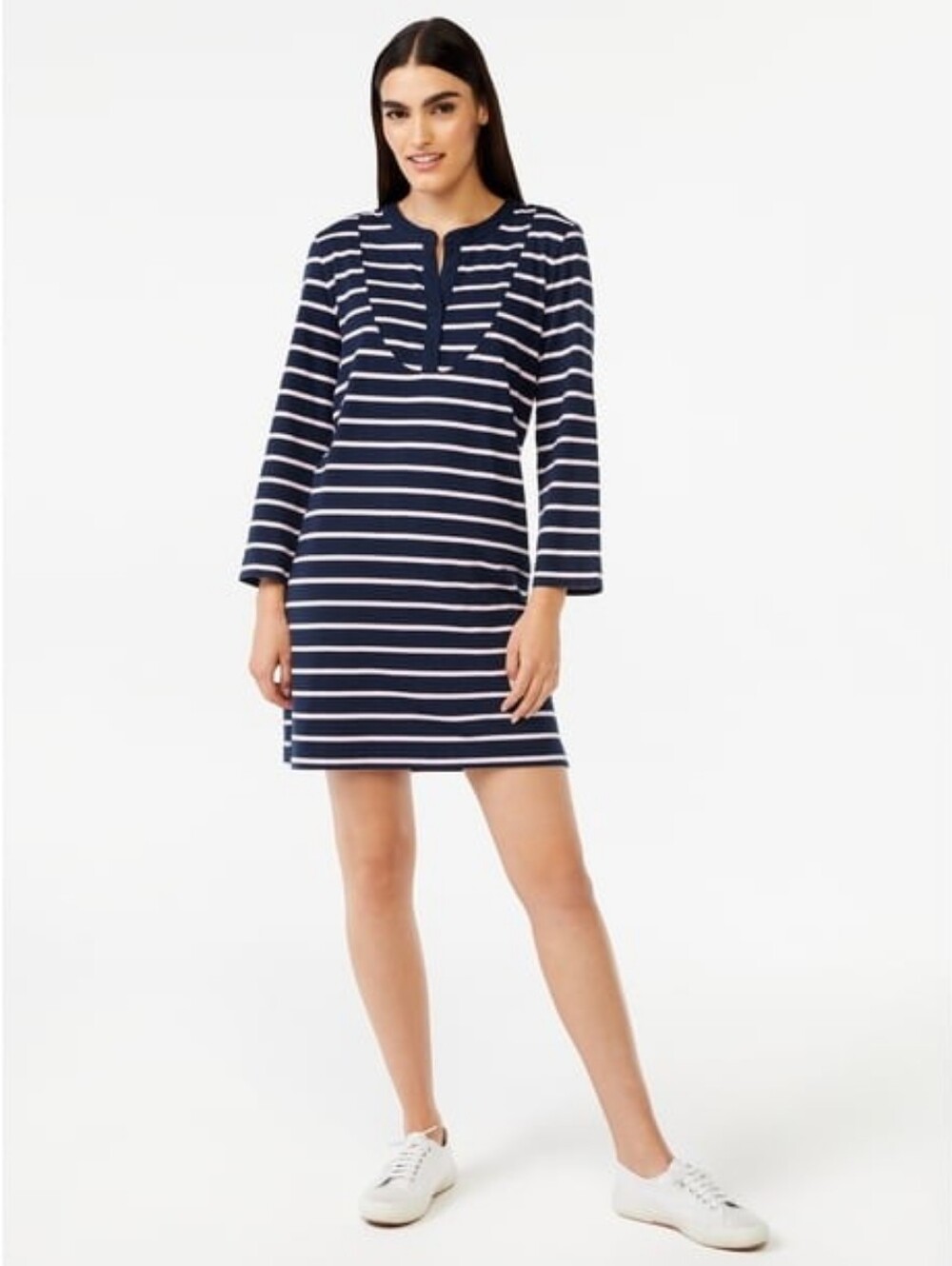 Free Assembly Women's Striped T-Shirt Dress with Long Sleeves Plus Size XXXL
